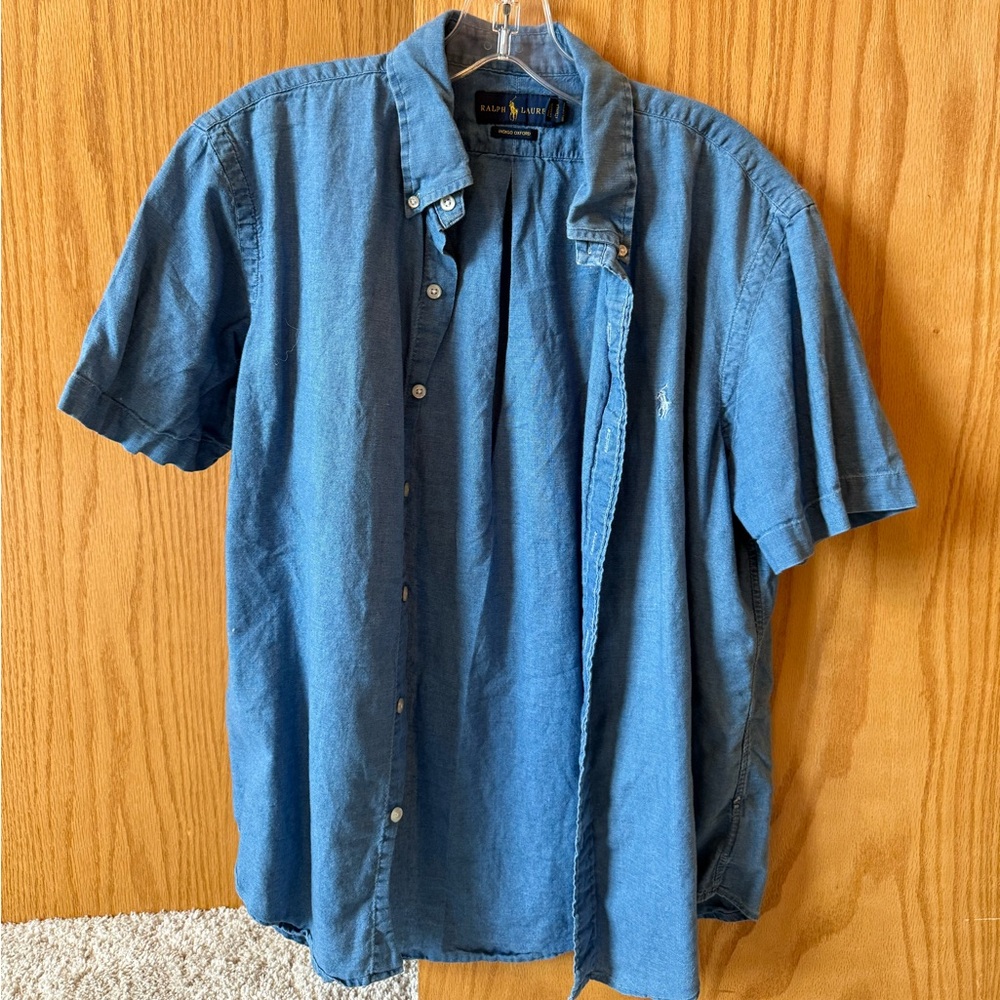 Ralph Lauren Blue Men's Medium Short Sleeve Button Down Summer Shirt